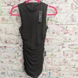 Lulu's Elegant Black Ruched Mini Dress